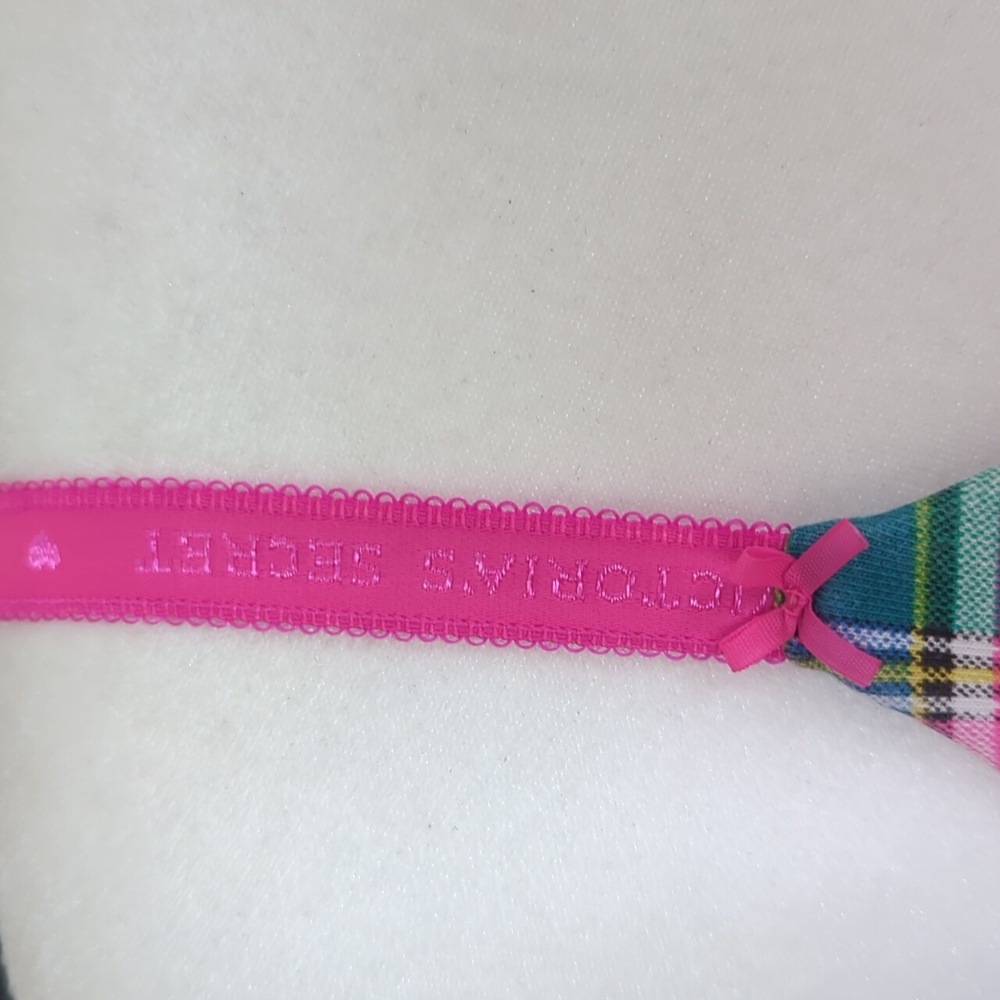 Victoria's Secret Underwire Lined Perfect Coverage Plaid Bra 36C Pink Green - Picture 4 of 16